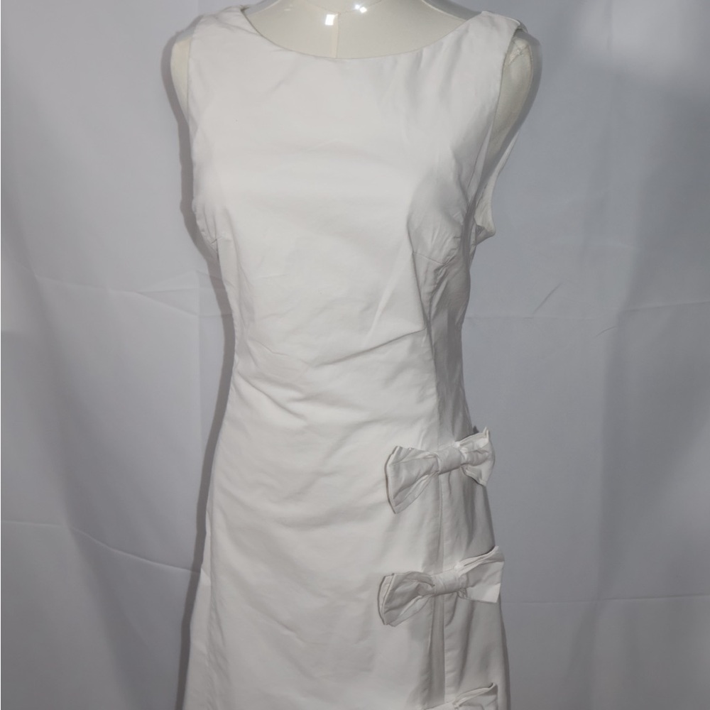 Anthropologie White Ruched Sheath Dress with Tie Front